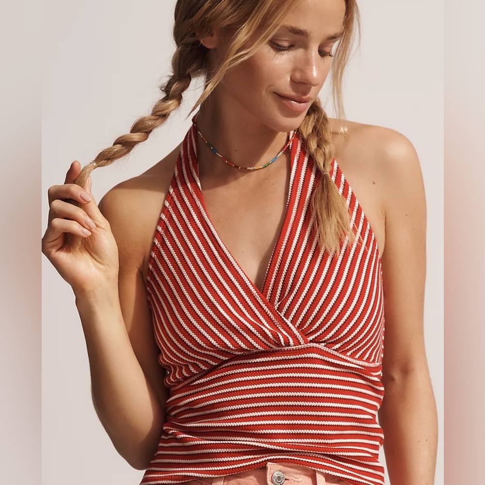 Anthropologie Striped Red and White Crop Top